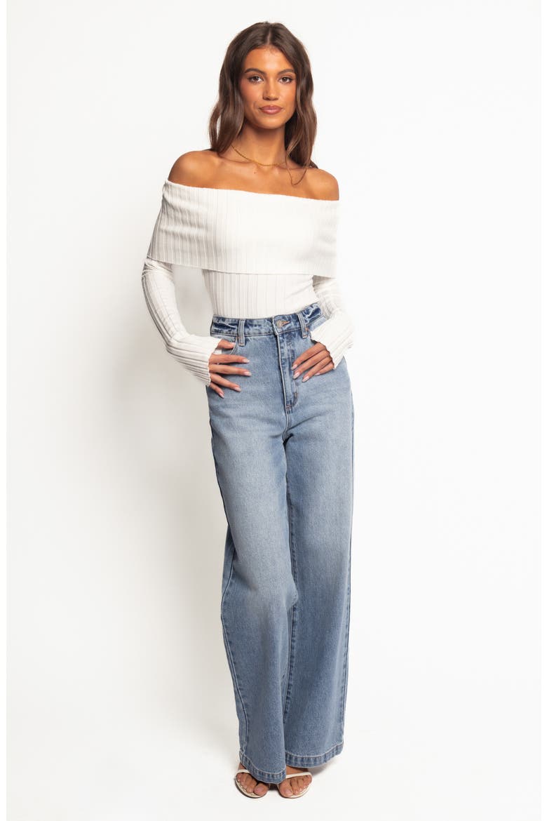 Inora Foldover Off the Shoulder Rib Sweater, Alternate, color, WHITE