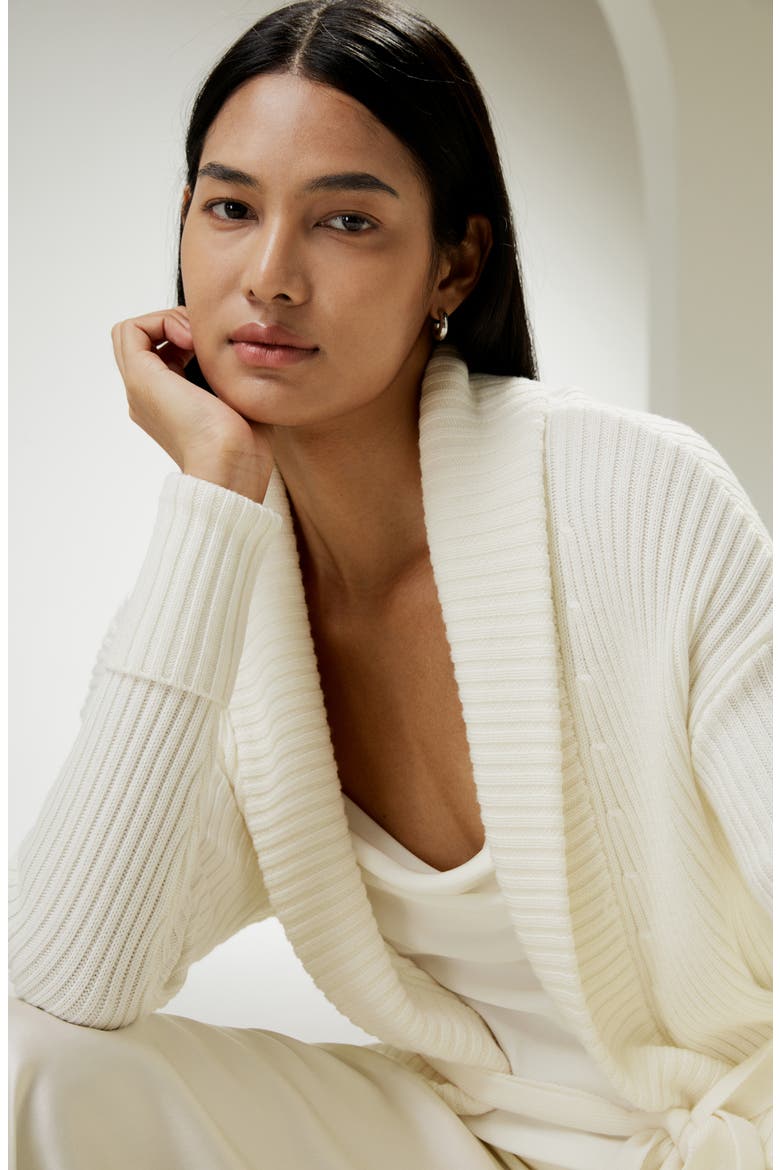 Women's Merino Wool Shawl Collar Cardigan, Alternate, color, White