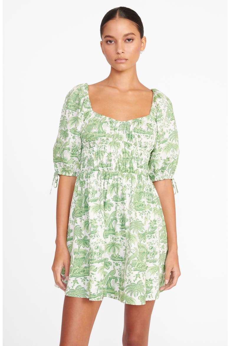 Faye Puff Sleeve Stretch Cotton Minidress, Alternate, color, CLOVER TOILE