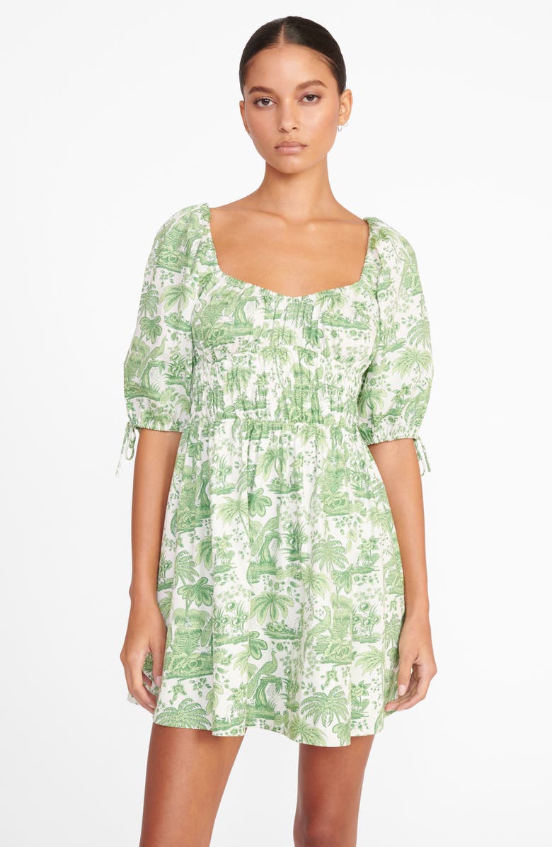 STAUD Faye Puff Sleeve Stretch Cotton Minidress, Alternate, color, 