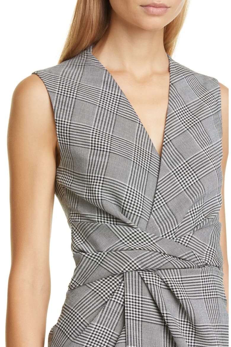 Glen Plaid Drape Waist Sheath Dress, Alternate, color, BLACK/ WHITE MULTI