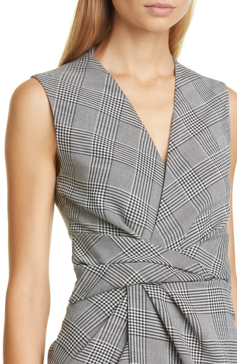 Adam Lippes Glen Plaid Drape Waist Sheath Dress, Alternate, color, 