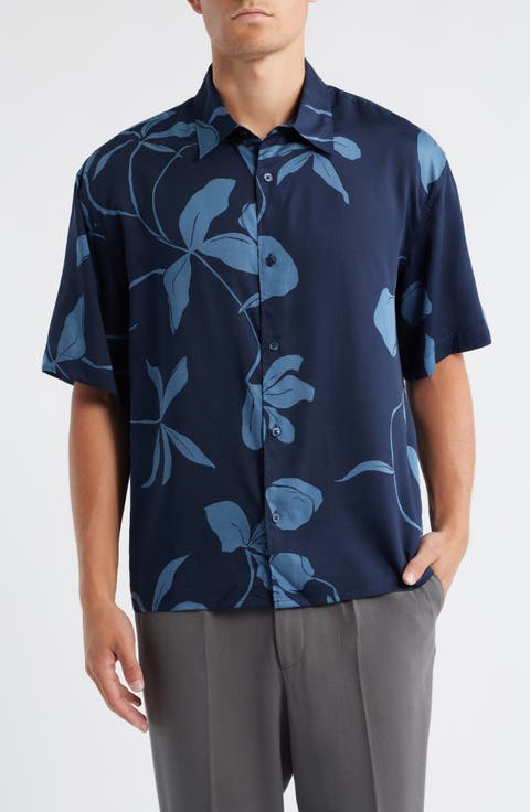 Floral Short Sleeve Cotton Button-Up Shirt