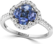EFFY Sterling Silver Blue & White Sapphire Quatrefoil Halo Ring