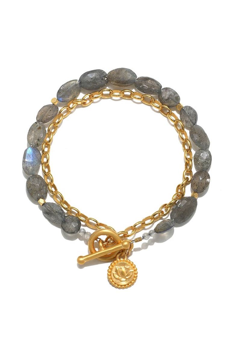 Path of Intuition Labradorite Lotus Toggle Bracelet, Main, color, Blue