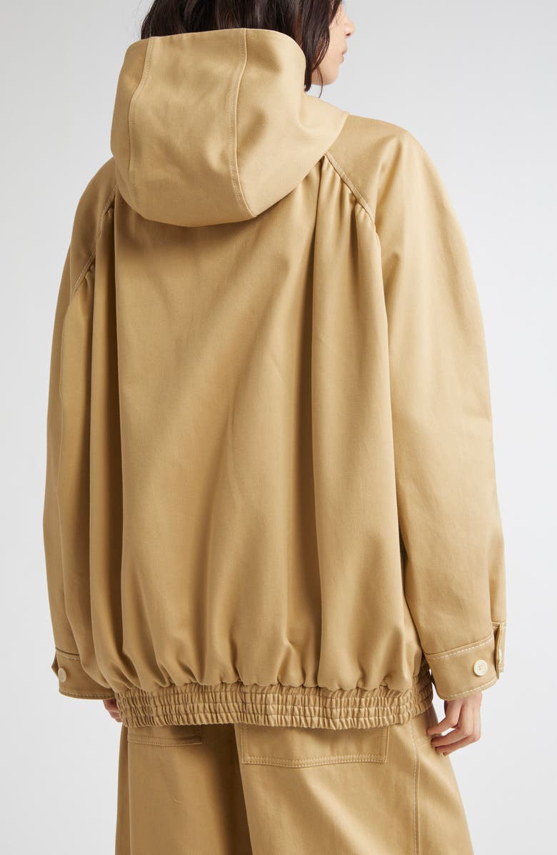 Marni Hooded Floral Embroidered Cotton Drill Bomber Jacket, Alternate, color, Cement