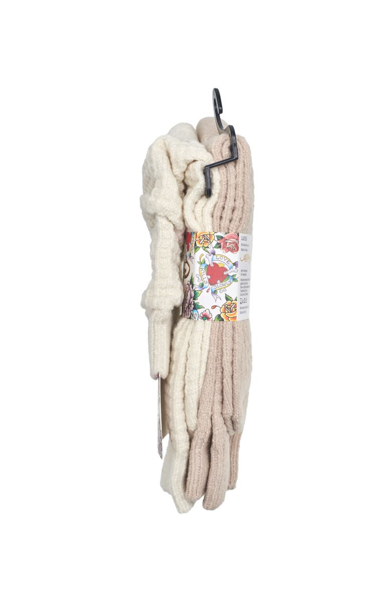 Ed Hardy Womens Tiger Embroidery Waffle Knit Slouchy Sock 2-Pack, Alternate, color, Cream/Tan