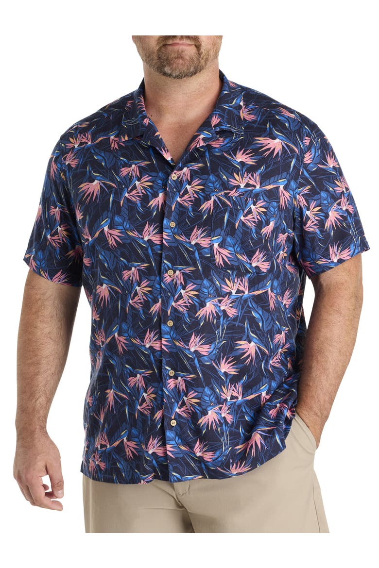 Big & Tall Birds of Paradise Cabana Sport Shirt, Main, color, NAUTICAL NAVY