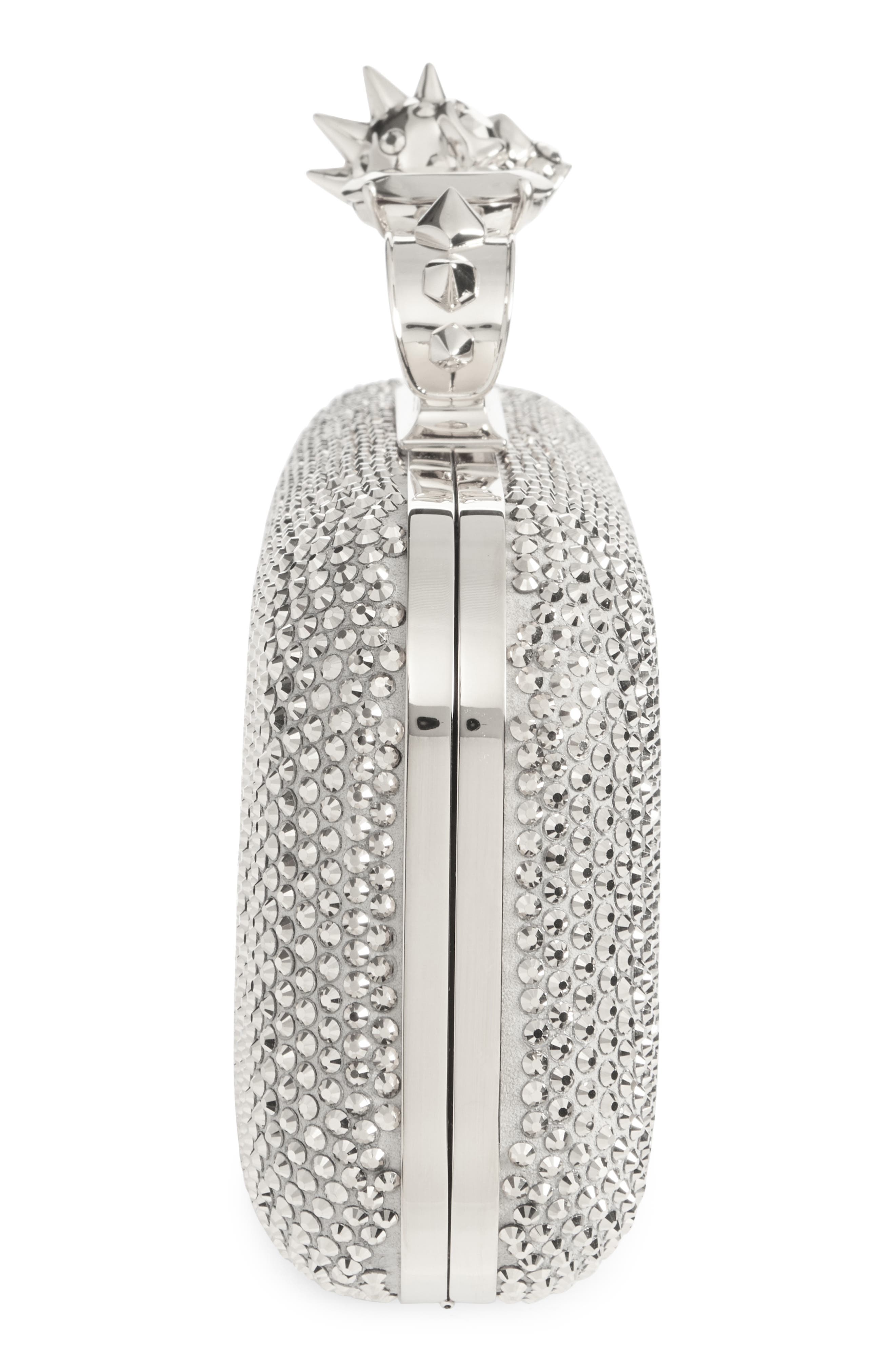 Long Knuckle Crystal Embellished Suede Clutch, Alternate, color, LEAD
