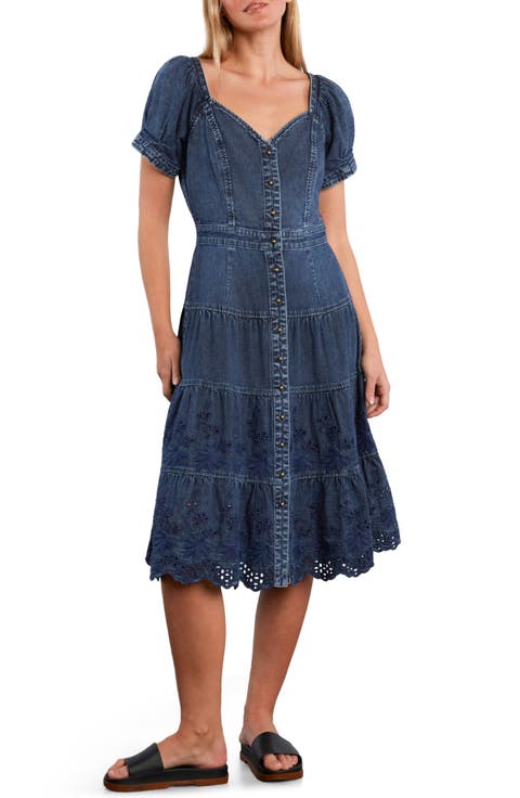 Ruby Eyelet Tiered Denim Midi Dress