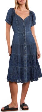 Wash Lab Denim Ruby Eyelet Tiered Denim Midi Dress