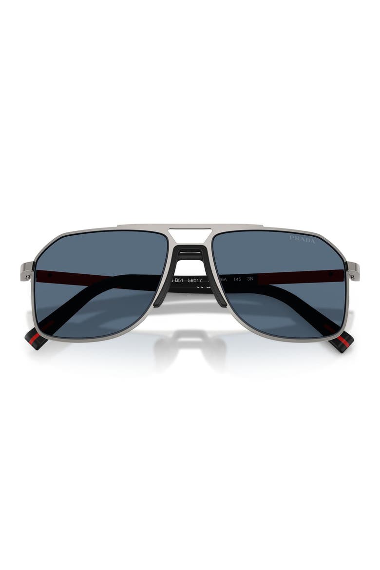 56mm Pilot Sunglasses, Alternate, color, GUNMETAL / DARK BLUE
