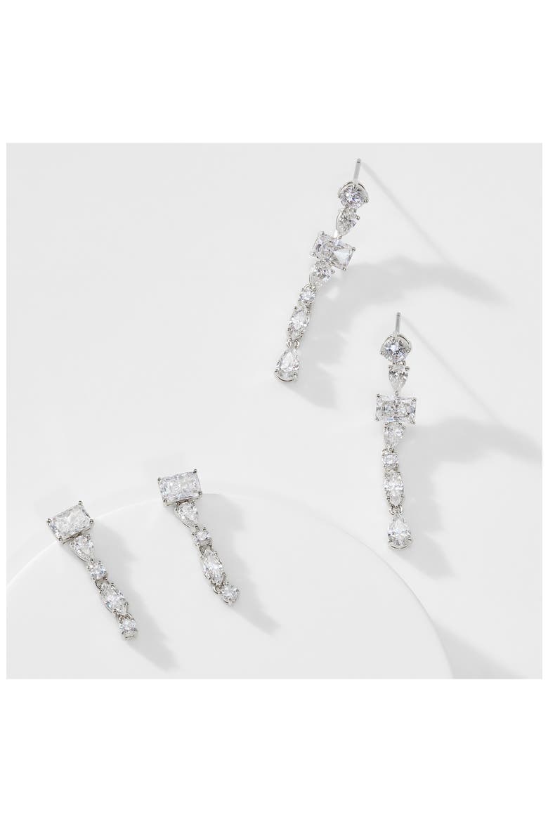 Set of 2 RSVP Cubic Zirconia Linear Drop Earrings, Alternate, color, RHODIUM