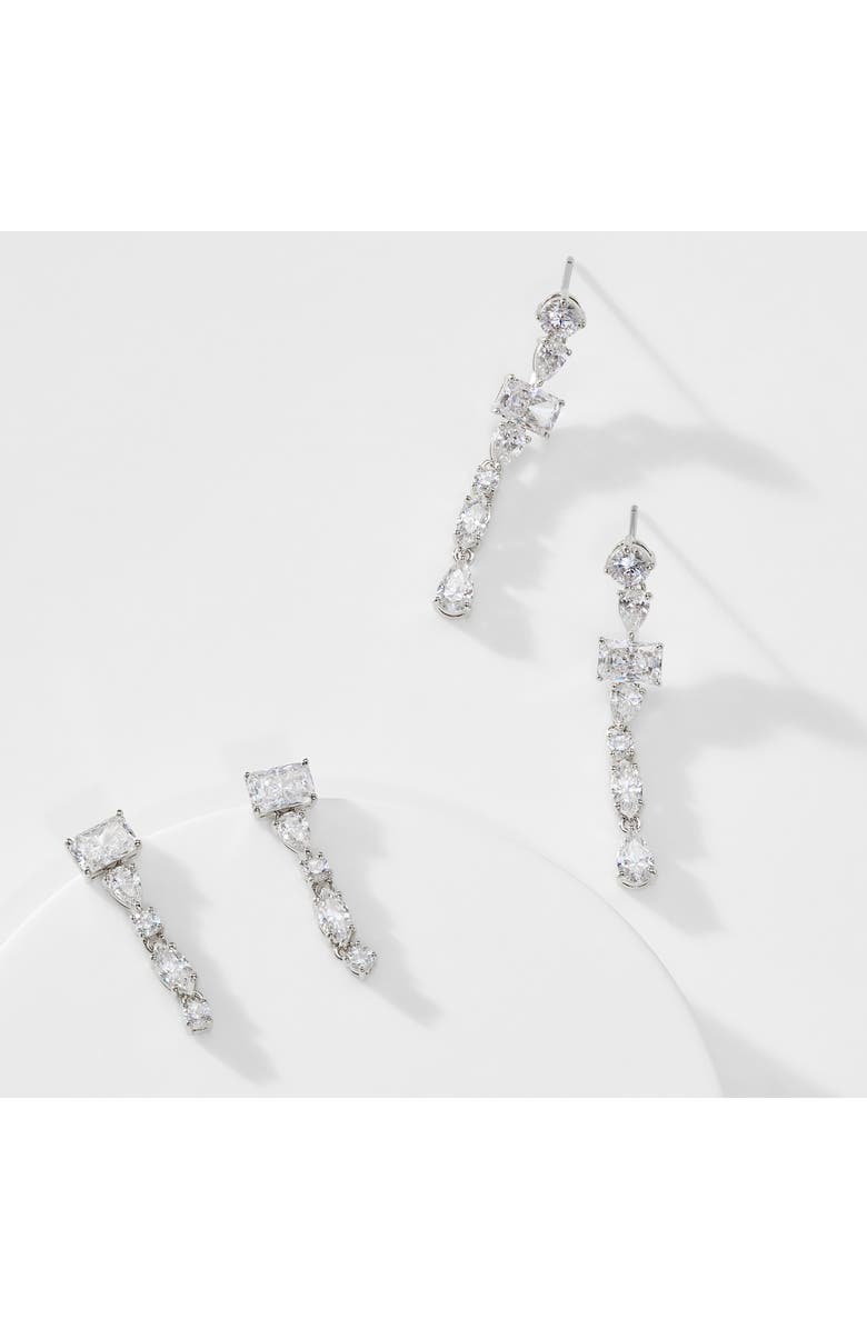 Nadri Set of 2 RSVP Cubic Zirconia Linear Drop Earrings, Alternate, color, Rhodium
