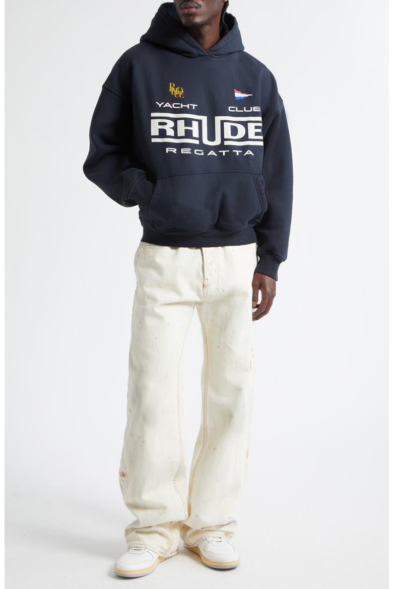 Regatta Club French Terry Graphic Hoodie, Alternate, color, VINTAGE BLACK/ WHITE