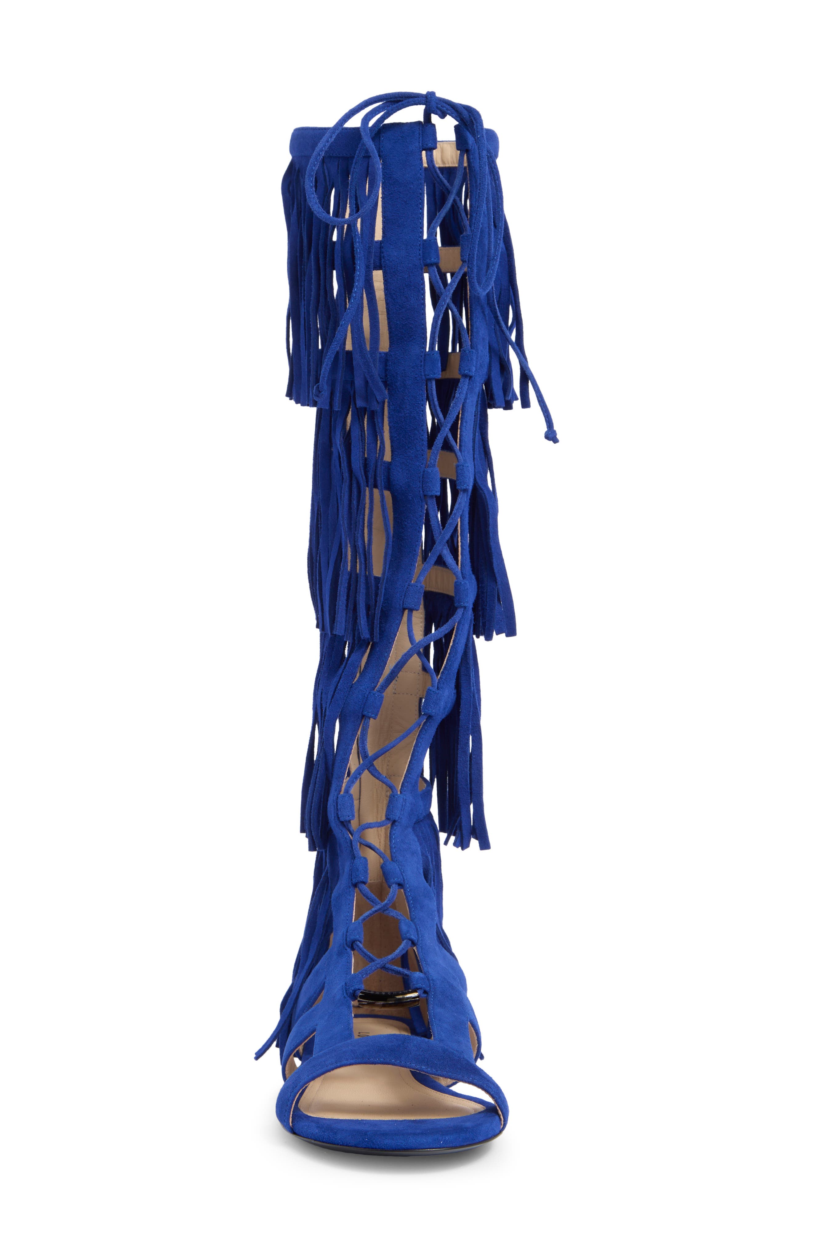 Longchamp Ghillie Lace-Up Fringe Sandal, Alternate, color, 