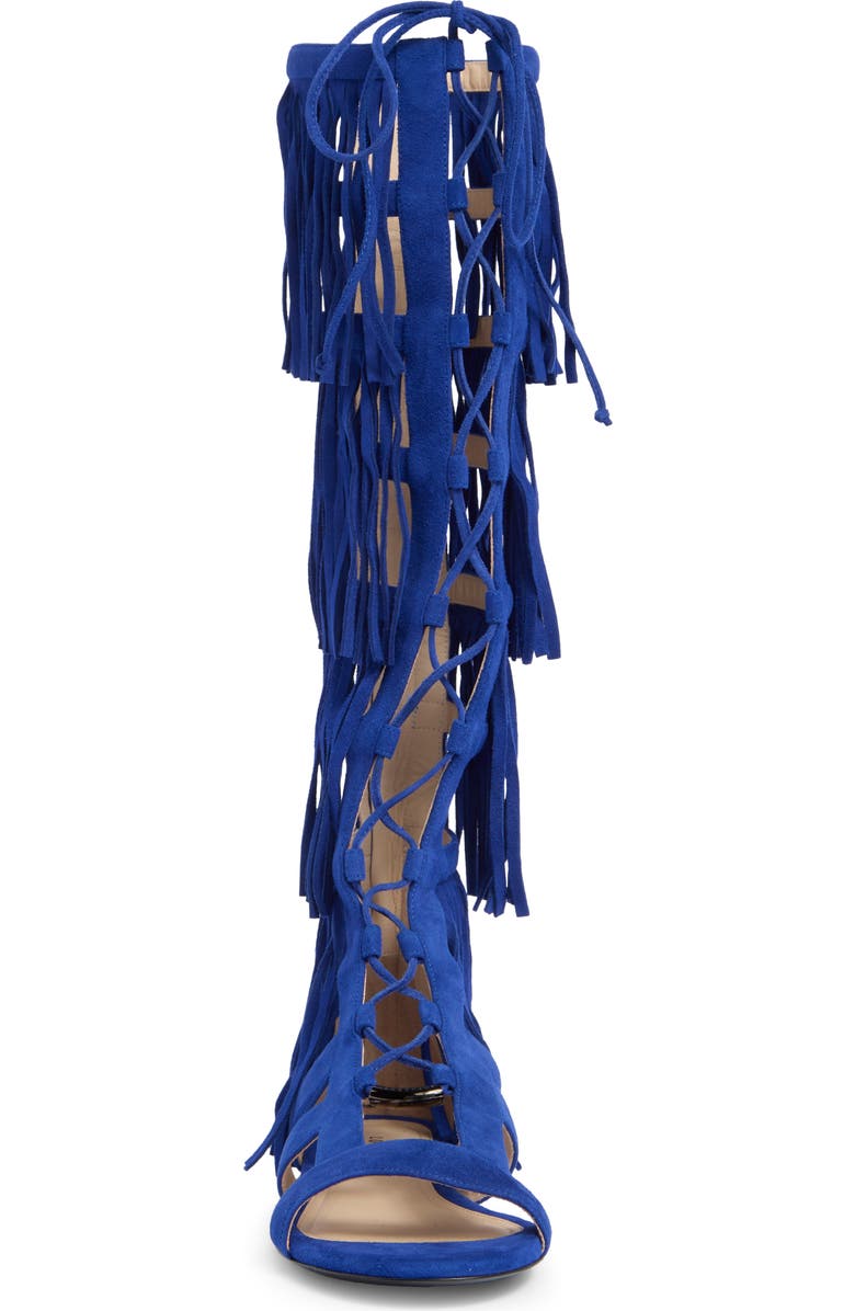 Longchamp Ghillie Lace-Up Fringe Sandal, Alternate, color,