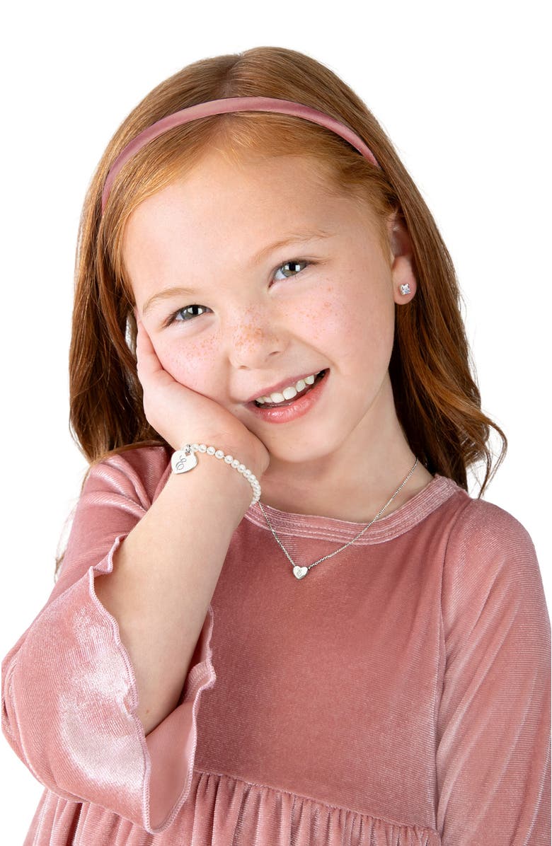 Tiny Blessings Sterling Silver 4mm Cultured Pearls & Engraved Initial 6.25" Bracelet, Alternate, color, Silver - E