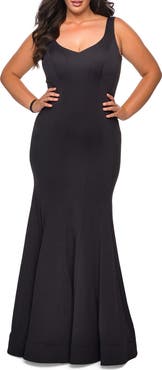 La Femme Long Jersey Plus Size Mermaid Dress