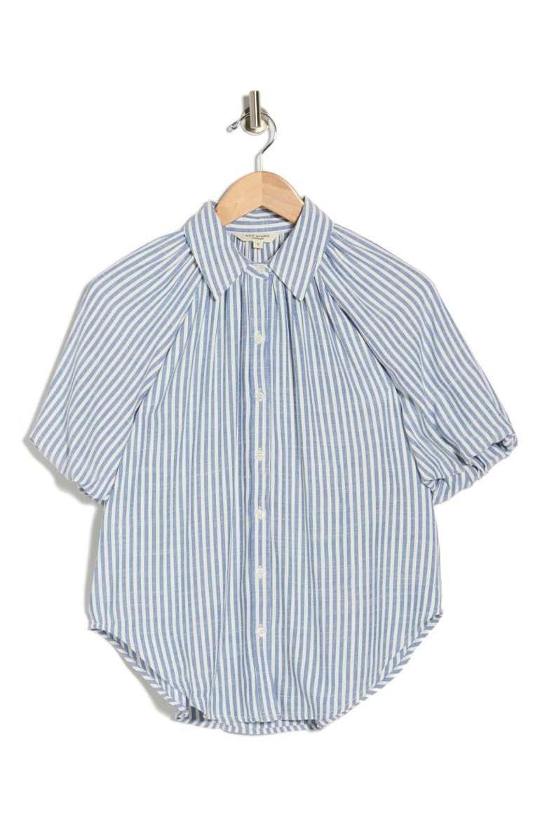 Bubble Sleeve Boyfriend Shirt, Alternate, color, DENIM/ BLACK STRIPE