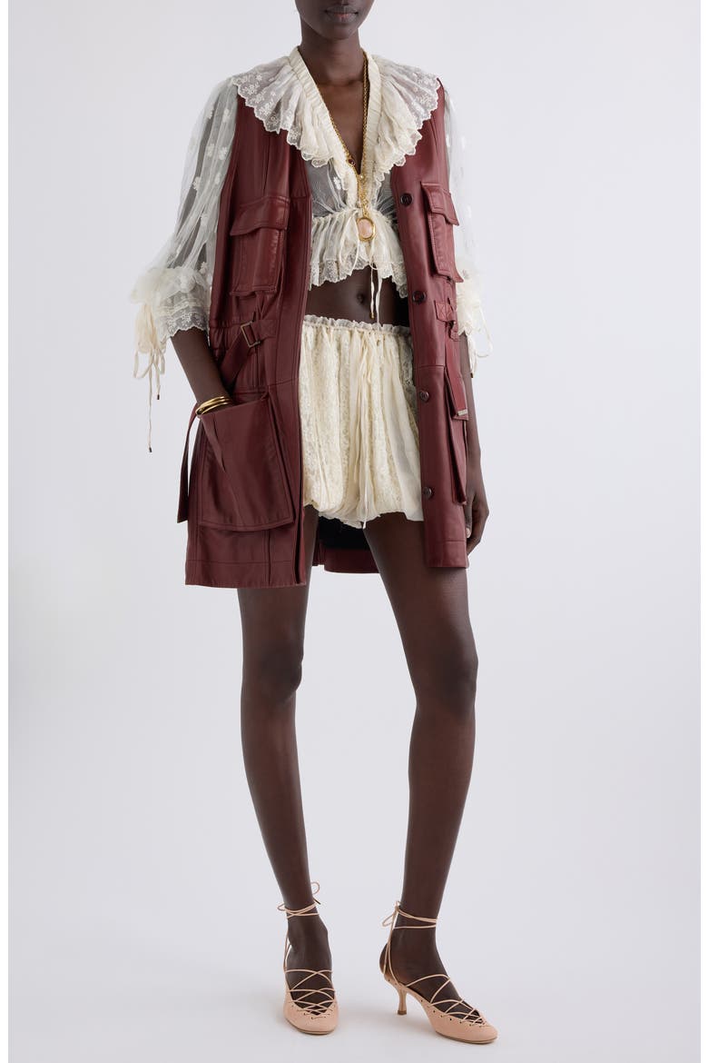 Sleeveless Leather Utility Coat, Alternate, color, FADED MAHOGANY