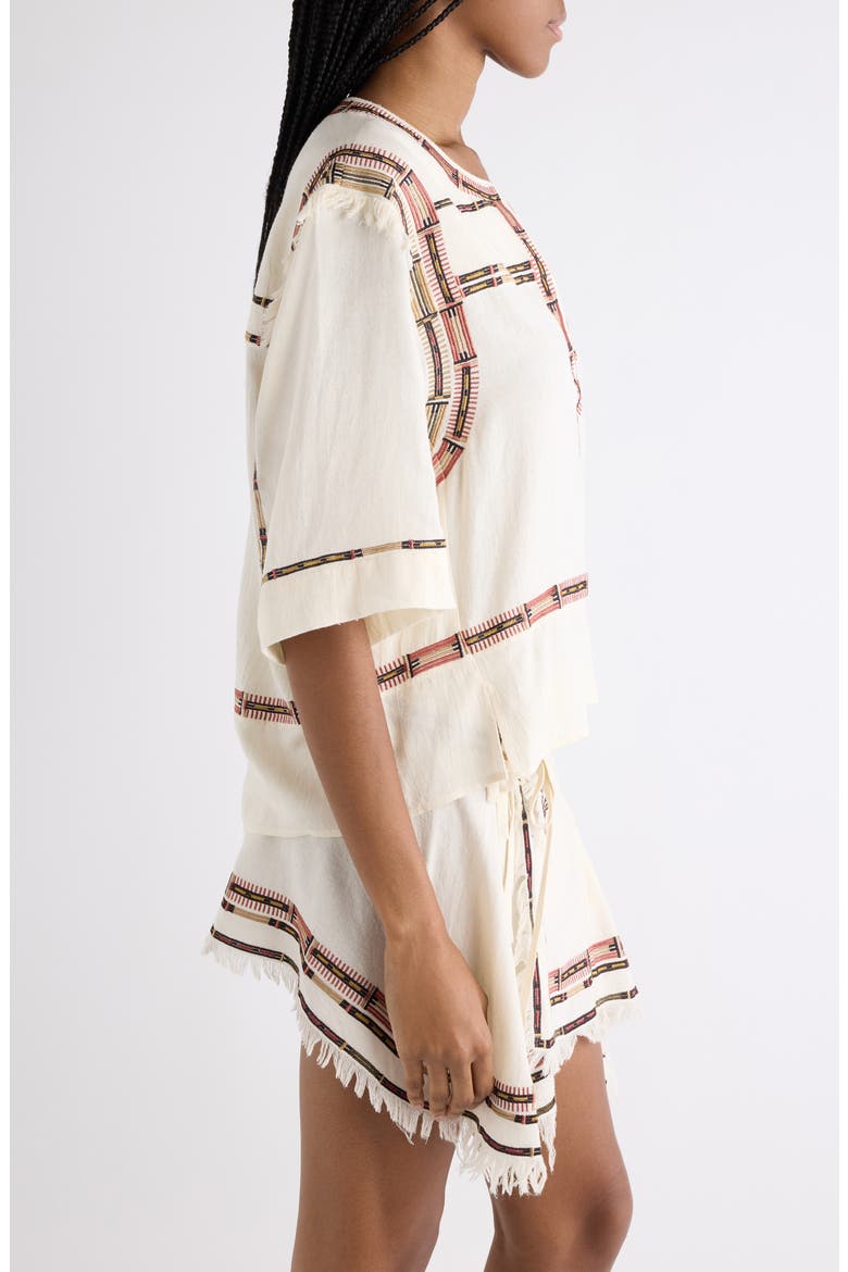 Fiosa Embroidered Silk Top, Alternate, color, ECRU