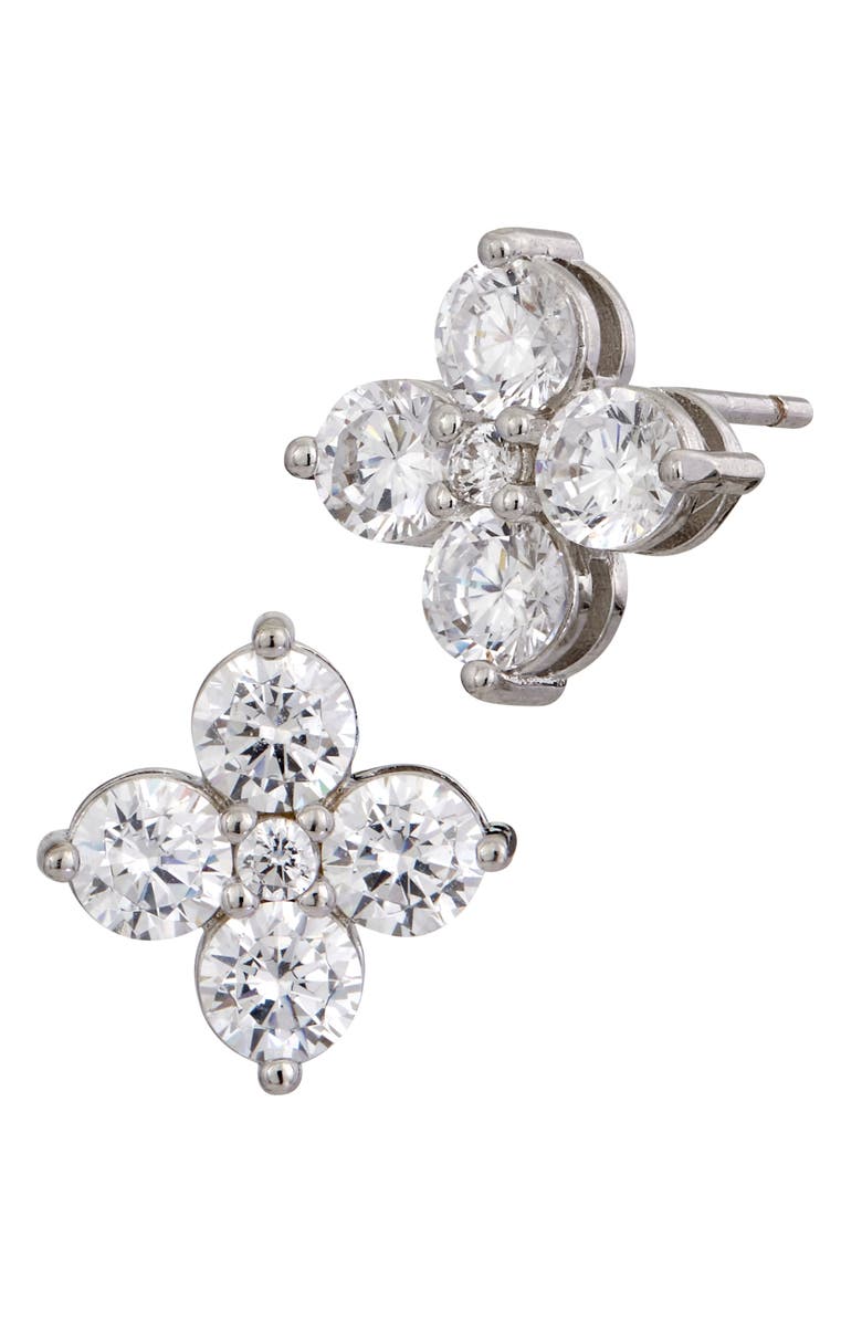 SAVVY CIE JEWELS Cubic Zirconia Cluster Stud Earrings, Main, color, White Gold