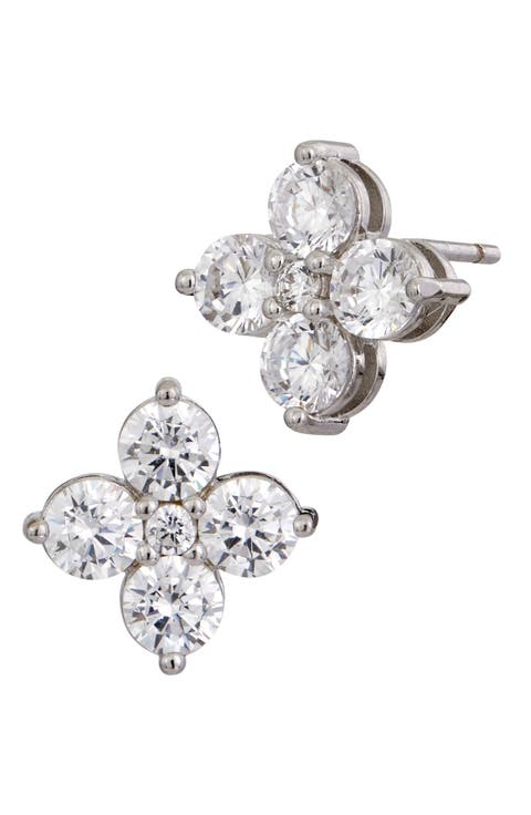 Cubic Zirconia Cluster Stud Earrings