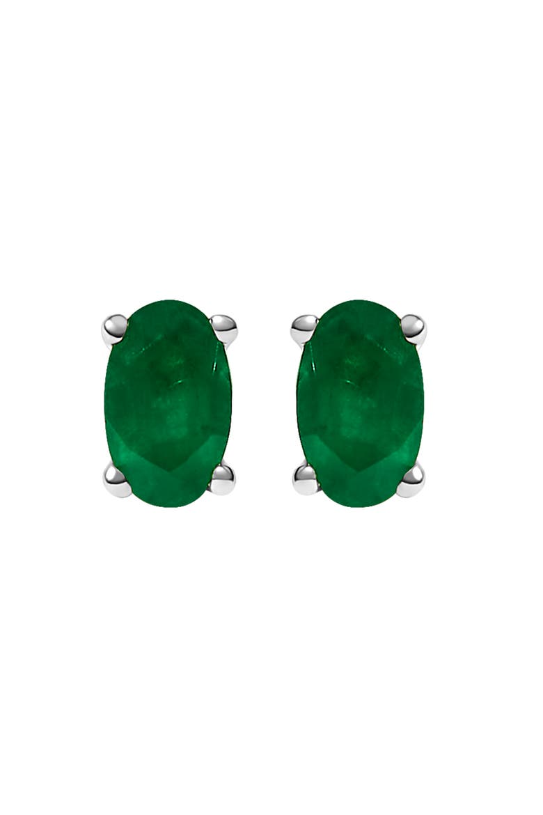 14K Gold Oval Cut Gemstone Birthstone 5x3 mm Stud Earrings, Main, color, White | Green Emerald