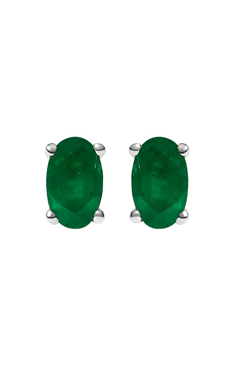 Haus of Brilliance 14K Gold Oval Cut Gemstone Birthstone 5x3 mm Stud Earrings, Main, color, White | Green Emerald