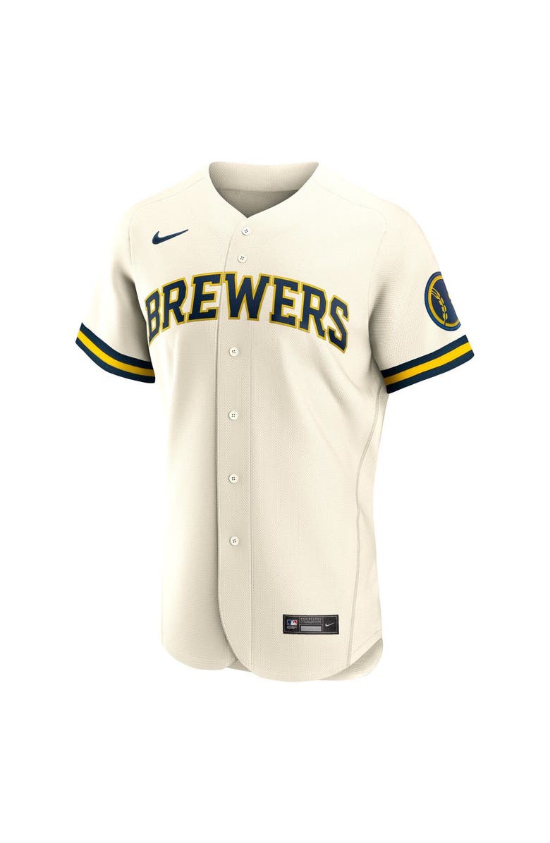 Nike Men's Nike Cream Milwaukee Brewers Home Authentic Team Logo Jersey, Alternate, color,