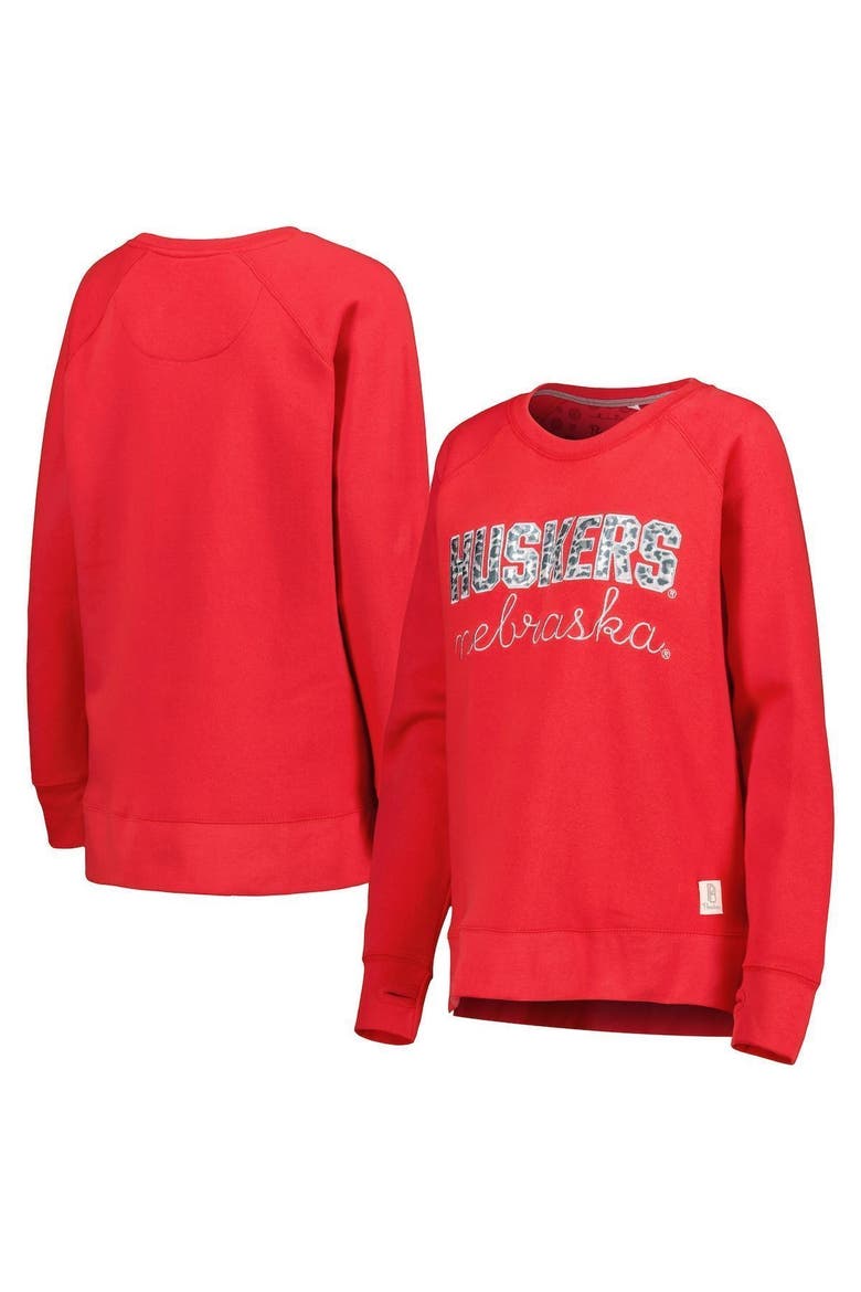 Women's Pressbox Scarlet Nebraska Huskers Steamboat Animal Print Raglan Pullover Sweatshirt, Main, color, Scarlet