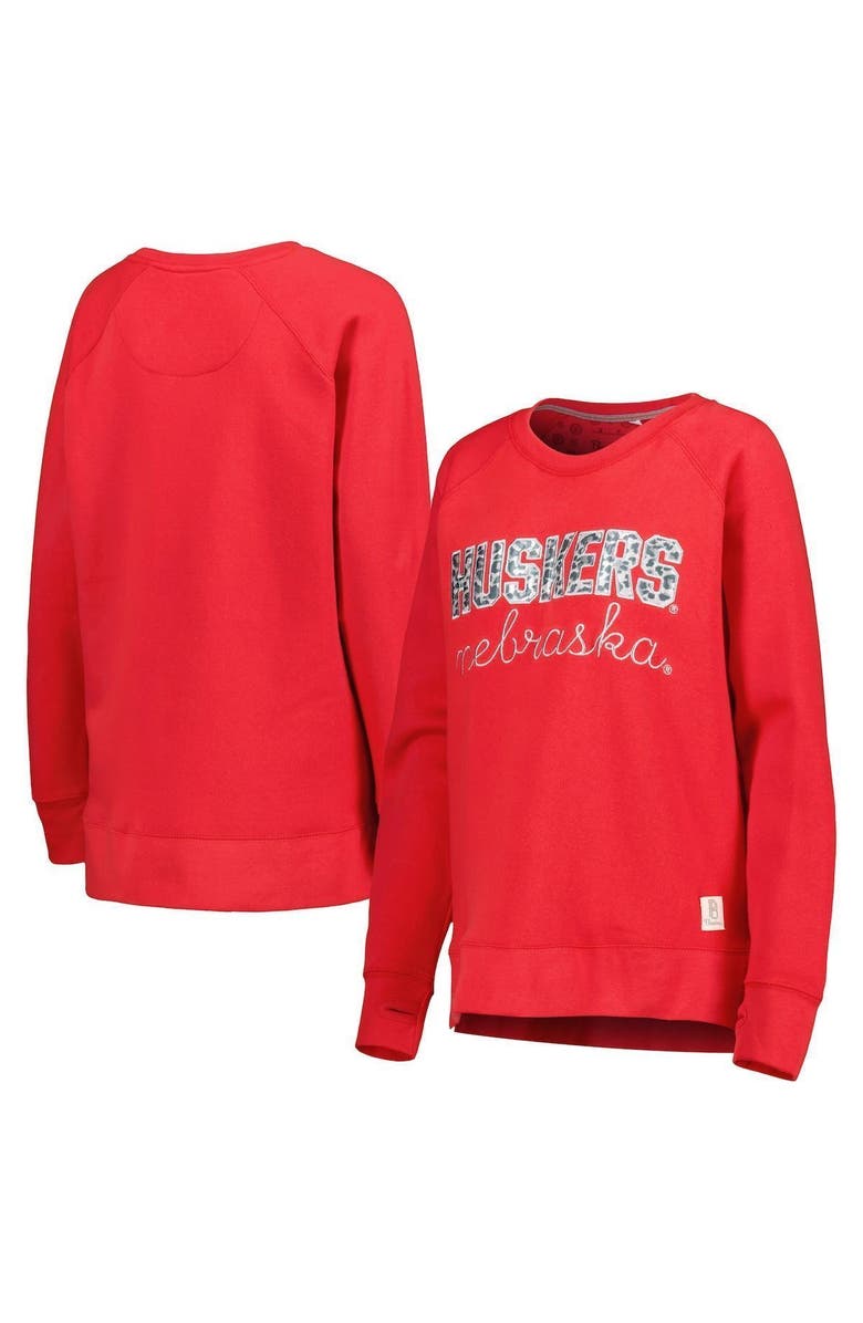 PRESSBOX Women's Pressbox Scarlet Nebraska Huskers Steamboat Animal Print Raglan Pullover Sweatshirt, Main, color,