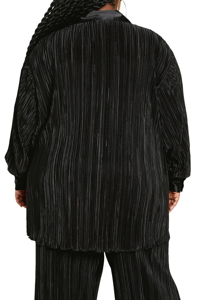 Andi High-Low Plissé Button-Up Shirt, Alternate, color, BLACK