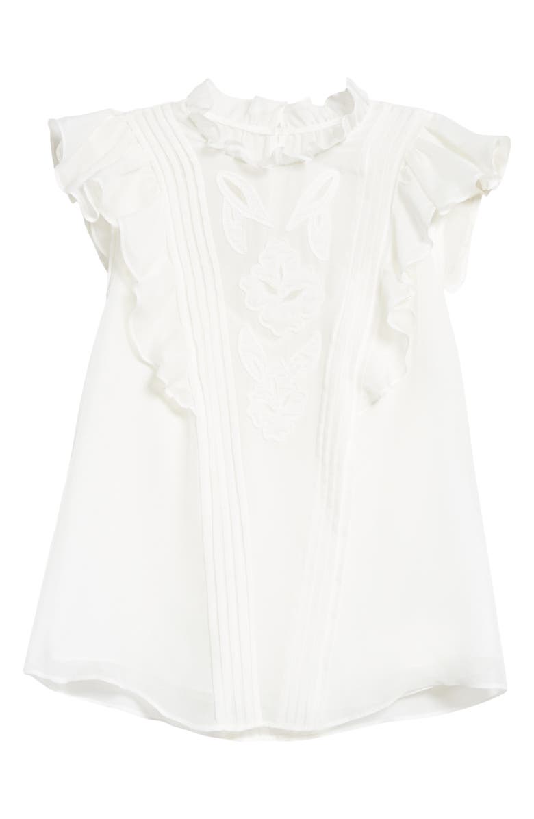 Rebecca Taylor Hana Embroidered Ruffle Sleeve Silk Top, Alternate, color, 