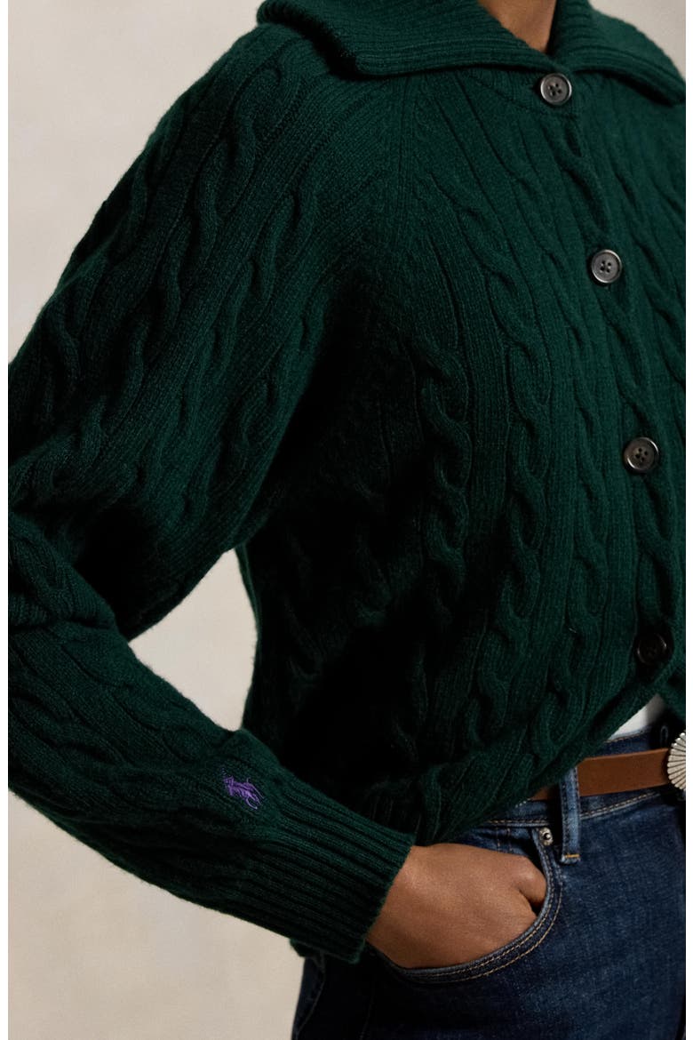 Cable Knit Wool & Cashmere Cardigan, Alternate, color, GREEN