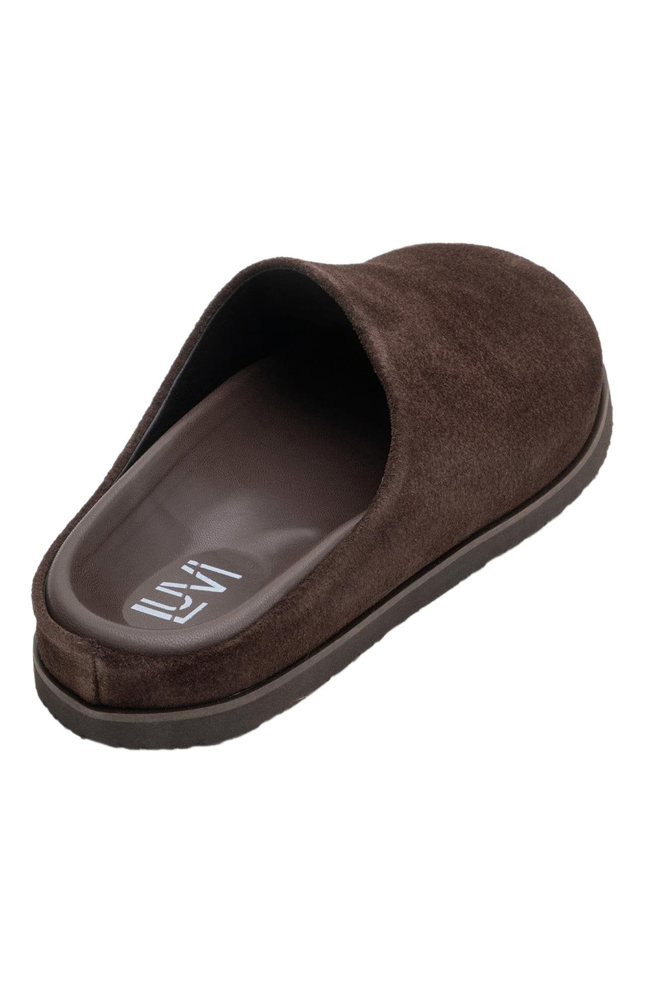 Forever & Always Shoes Space Suede Leather Slide Sandal, Alternate, color, Brown Leather