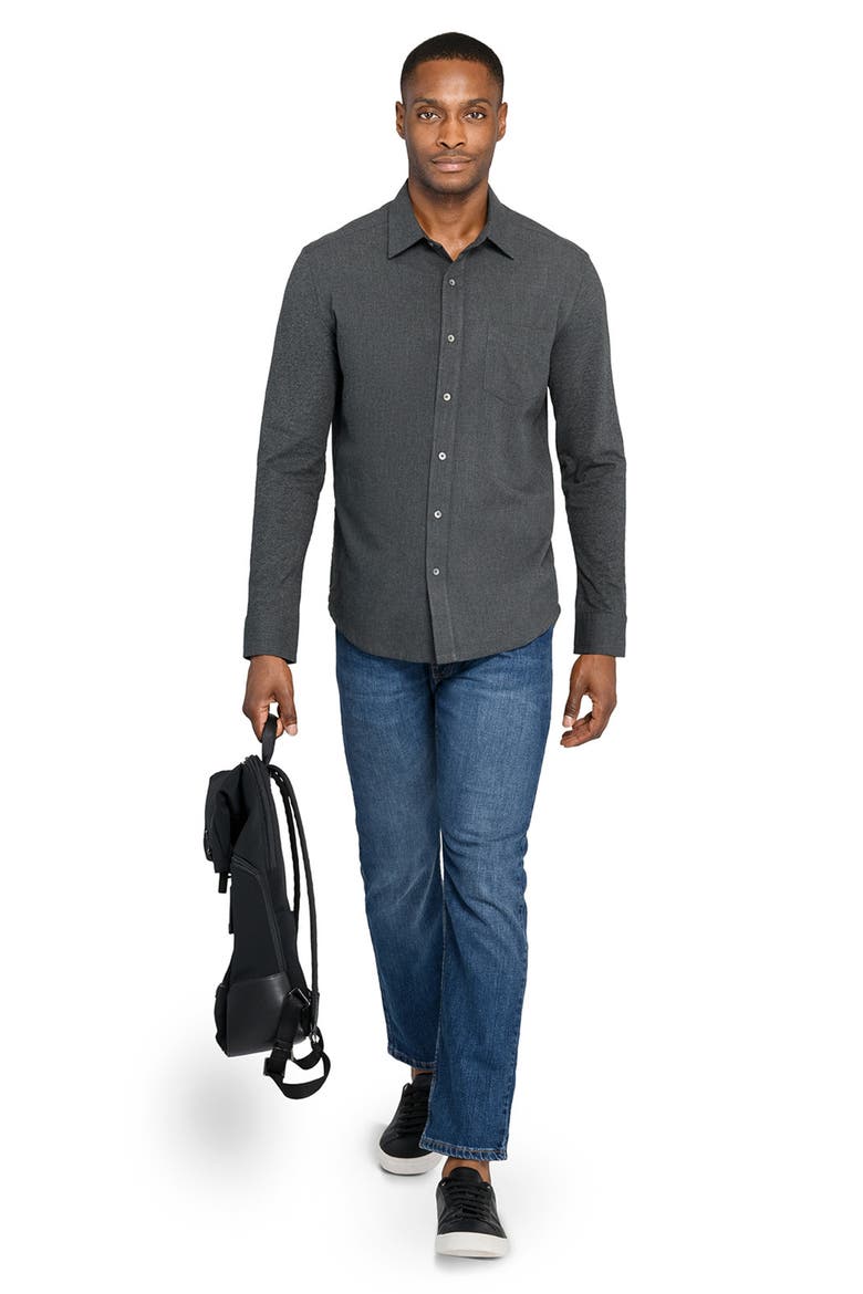 Reworked Slim Fit Heathered Charcoal Grey Cotton Button-Up Shirt, Alternate, color, CHARCOAL