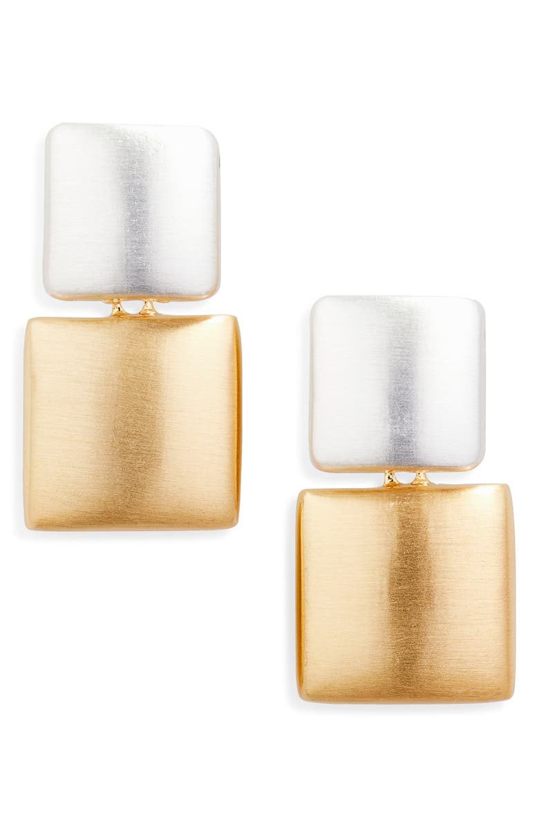 Cara Two-Tone Geometric Drop Earrings, Main, color, Silver/ Gold