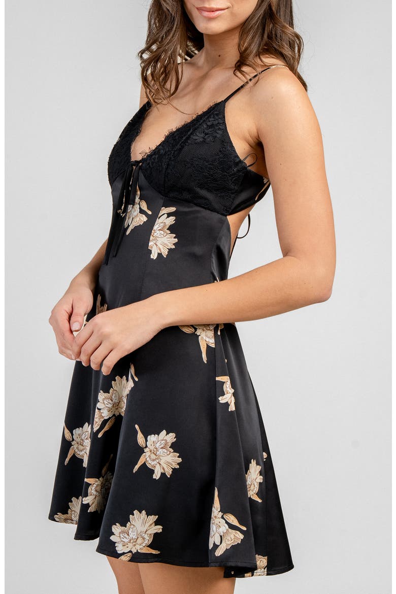 Lace Bodice Swing Minidress, Alternate, color, BLACK