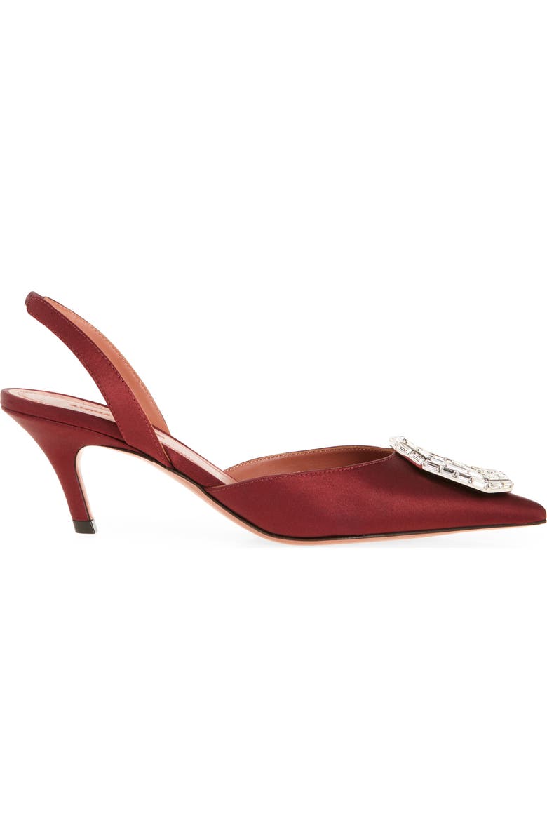 Amina Muaddi Camelia Crystal Buckle Slingback Pump, Alternate, color, Satin Wine White Buckle