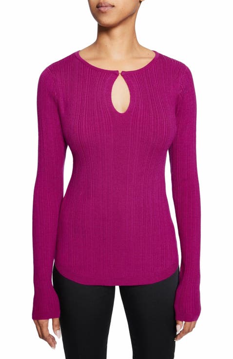 CHARLENE Ribbed Keyhole Knit Top in Merino Wool