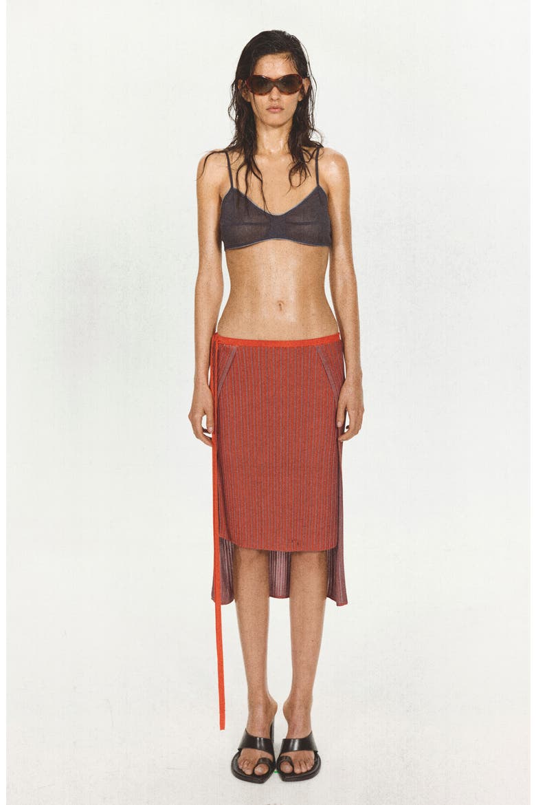 Ribbed Overlay Midi Skirt, Alternate, color, RED