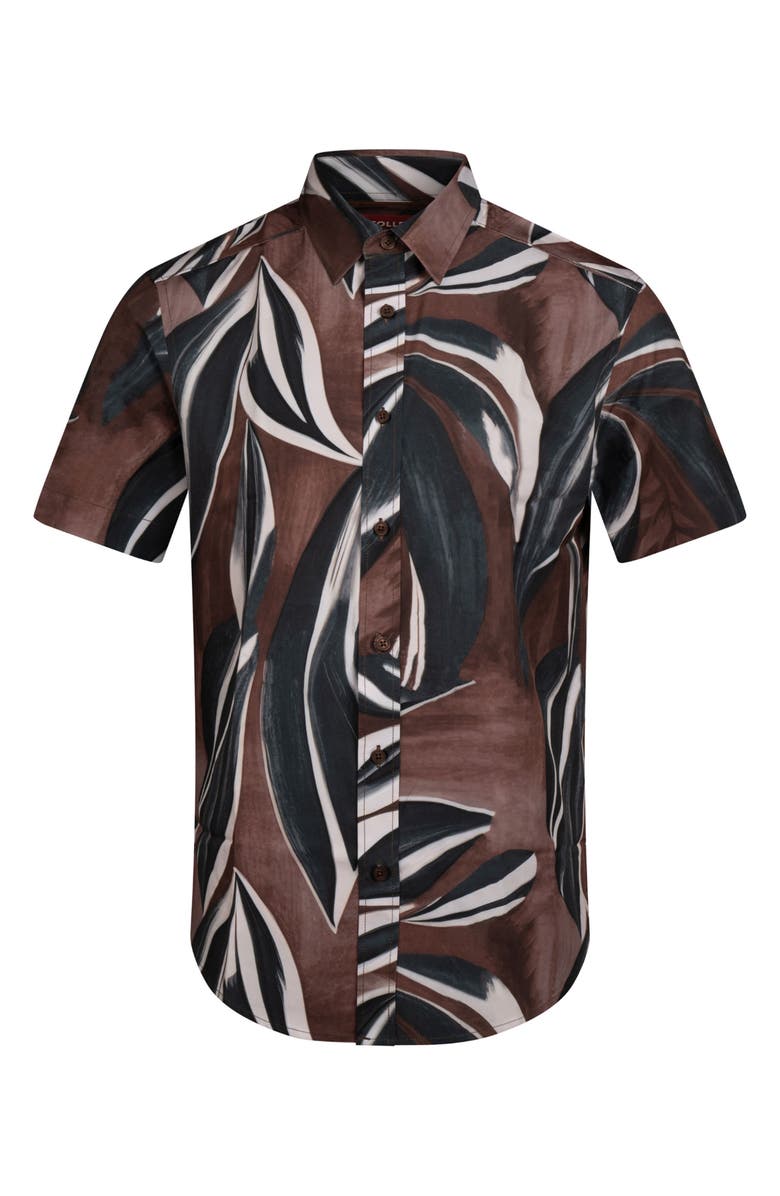 Report Collection Abstract Print 4-Way Stretch Short Sleeve Button-Up Shirt, Alternate, color, Brown