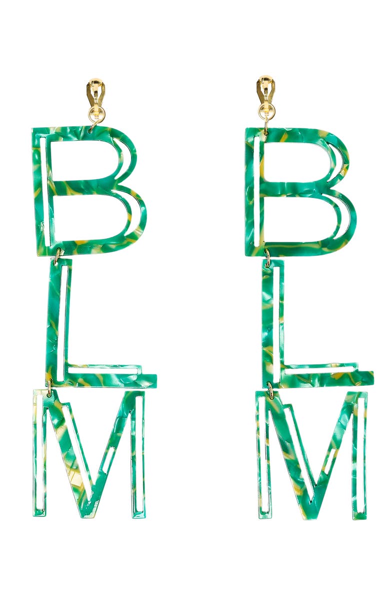 Statement by Nadia BLM Clip-On Drop Earrings, Main, color, 