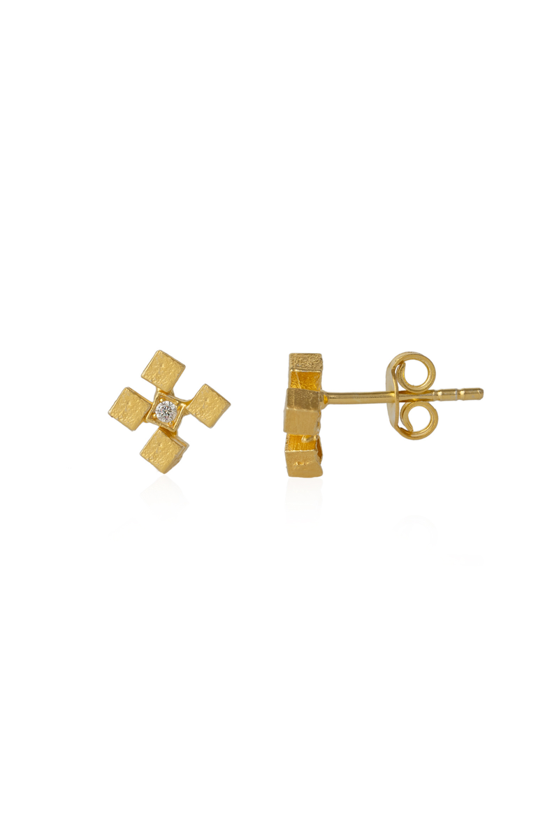 Four Cube Blocks Natural Textured Sterling Silver Authentic Stud Earrings, Main, color, Gold