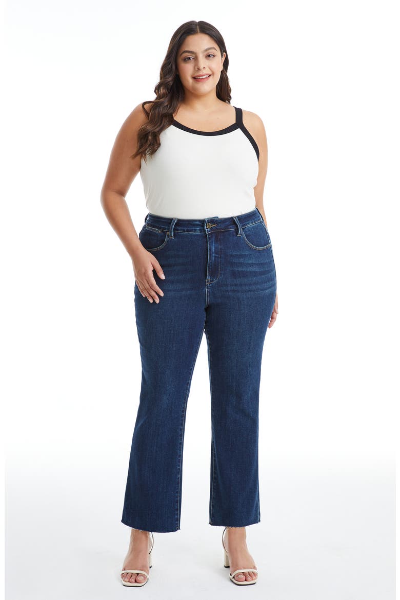 Raw Hem Straight Leg Jeans, Alternate, color, DARK BLUE