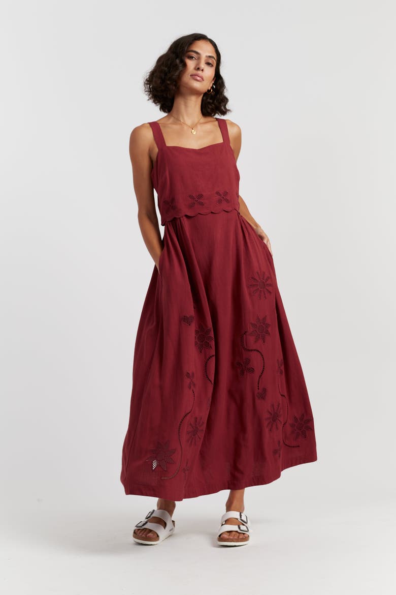 Sienna Linen-Blend Broderie Summer Dress, Main, color, Sienna