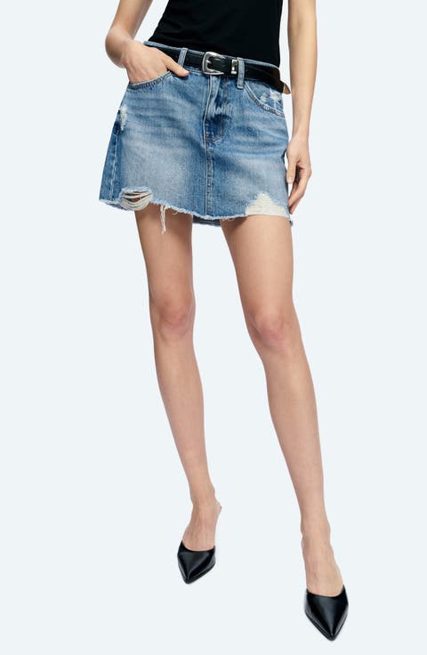 Anna Distressed Denim Miniskirt