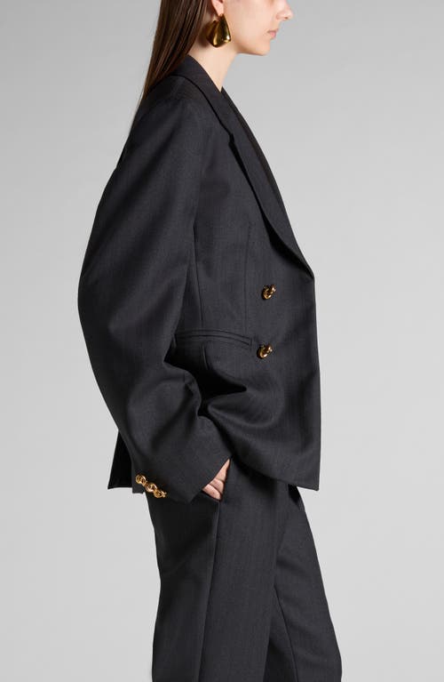 Shop Bottega Veneta Knot Button Oversize Wool Blazer In 1292 Black/dark Blue